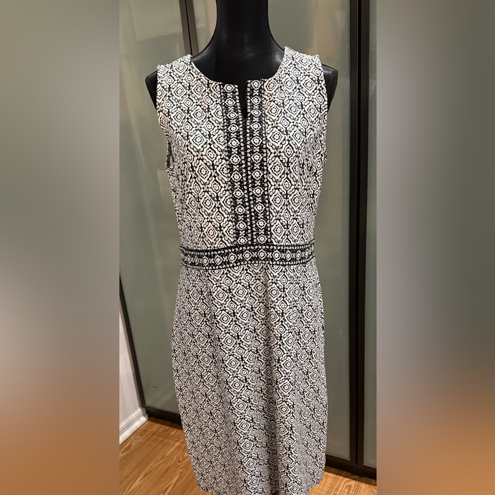 Talbots Black and White Geometric Midi Dress